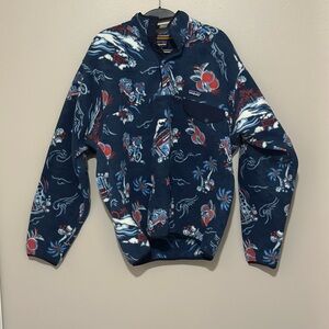 Patagonia Blue Zip Up Sweater with Red Accents